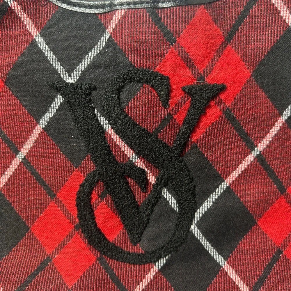 Victoria's Secret Plaid Flannel Tote Bag Black Red White Large Shoulder Bag‎